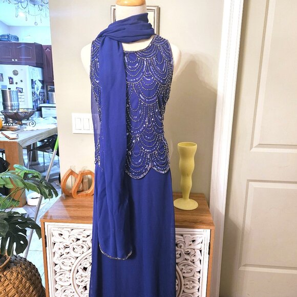 NWT J Kara Handmade Beaded Gown & Scarf, sz 6 - Picture 12 of 14
